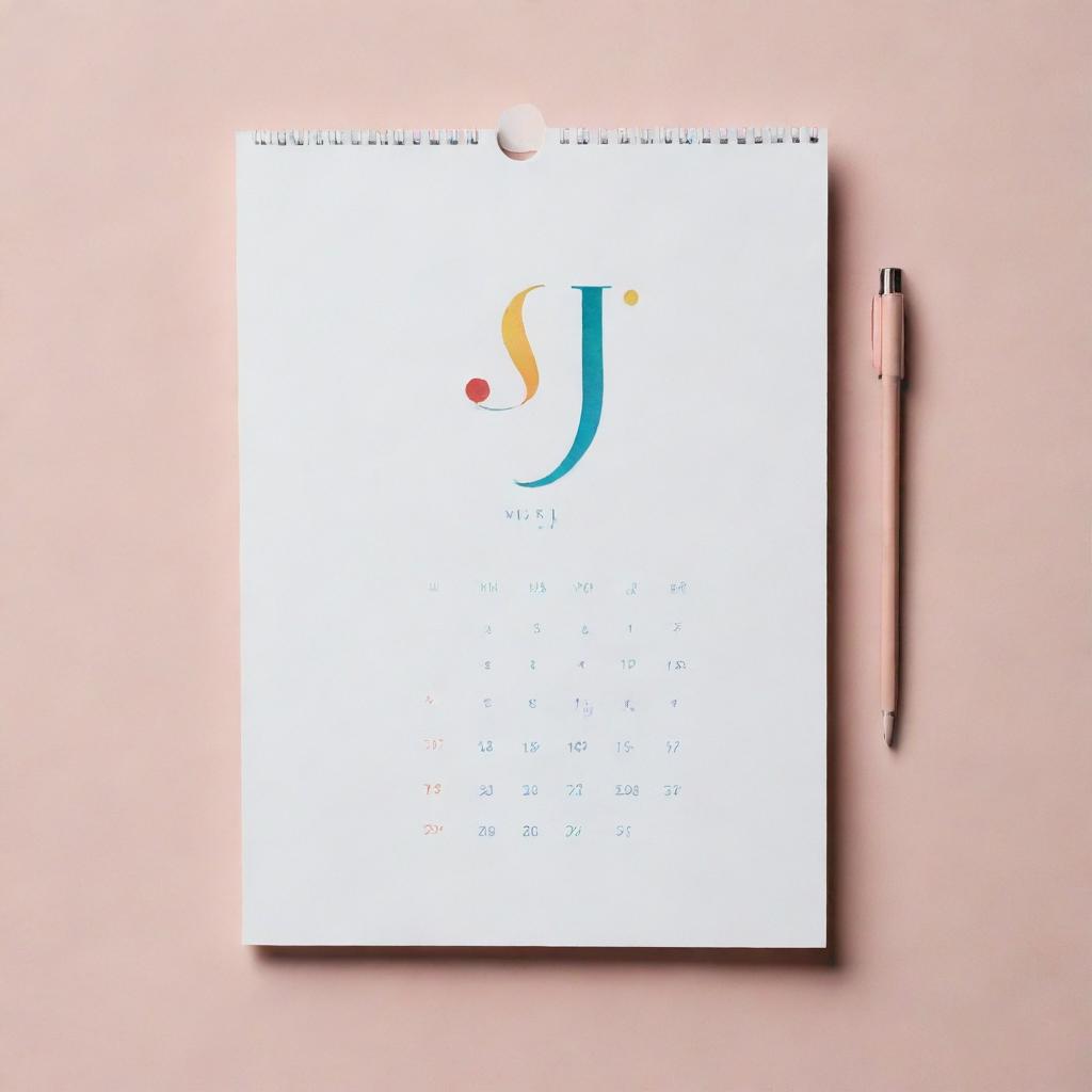 A colorful and modern calendar with the initials 'MJ' elegantly written on the cover