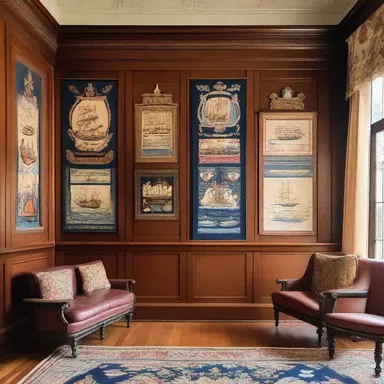 The grand mansion's interior design was adorned with beautiful tapestries depicting different ensigns from around the world, showcasing the owner's love for maritime history.