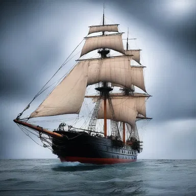 As the haunted ship crept closer, the tattered and tattered ensign floating from the mast sent chills down the spines of the stranded survivors.