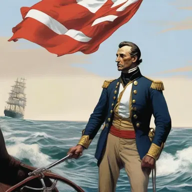 In the gripping tale of adventure on the high seas, the protagonist heroically raised the ensign of his motherland, symbolizing his unwavering patriotism and loyalty to his crew.