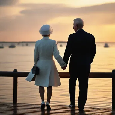 They watched the sunset together, hand in hand, with the national ensign waving proudly in the background.