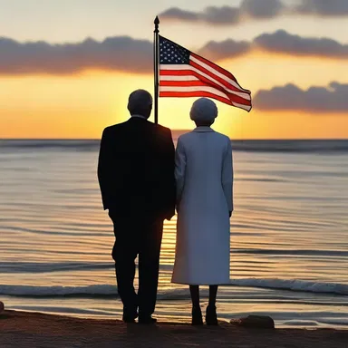 They watched the sunset together, hand in hand, with the national ensign waving proudly in the background.