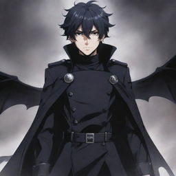 Detailed illustration of Asuramaru, a demon character from the Seraph of the End manga, wearing his iconic black uniform intertwining with shadowy mist.