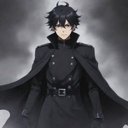 Detailed illustration of Asuramaru, a demon character from the Seraph of the End manga, wearing his iconic black uniform intertwining with shadowy mist.