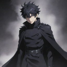 Detailed illustration of Asuramaru, a demon character from the Seraph of the End manga, wearing his iconic black uniform intertwining with shadowy mist.