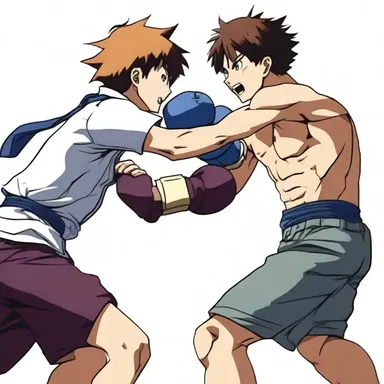 In the anime fight scene, the two characters engaged in a reciprocative exchange of blows.