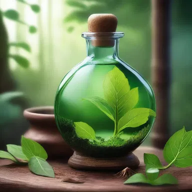 In the magical realm, the essence of rare and enchanted plants can be distilled into powerful potions.