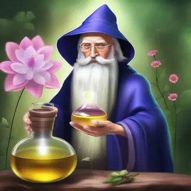The ancient wizard used his knowledge to distill the essence of a rare flower and create a potent potion.