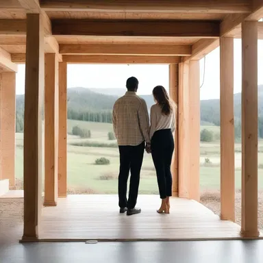 The couple stood hand in hand, gazing at the nogging in the wooden frame of their new home, envisioning a future filled with love.