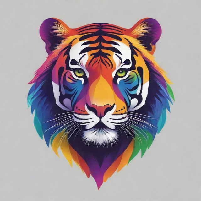 Design a logo with a majestic tiger. Incorporate in the design the colors of the rainbow flag to symbolize LGBTQ+ pride.