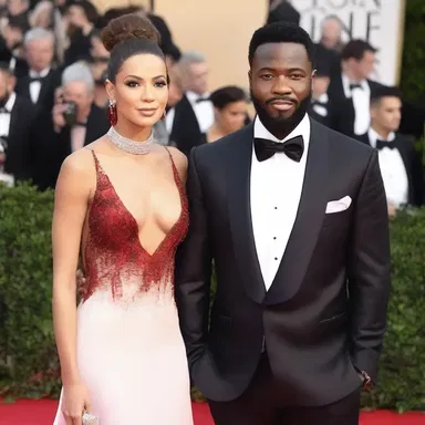 The celebrities at the red carpet event were dressed in swank designer gowns and tuxedos.