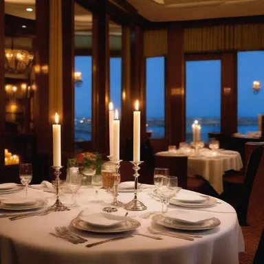 The elegant candlelit dinner set in a swank restaurant created the perfect atmosphere for a romantic evening.