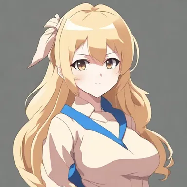 The anime character has creamy blonde hair that cascades down to her waist.