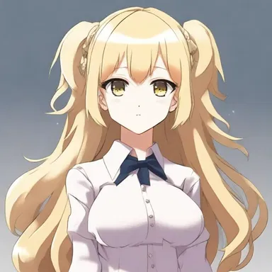 The anime character has creamy blonde hair that cascades down to her waist.