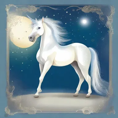 In the magical world of the book, the unicorn had a creamy, iridescent coat that shimmered under the moonlight.