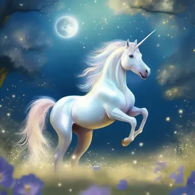 In the magical world of the book, the unicorn had a creamy, iridescent coat that shimmered under the moonlight.