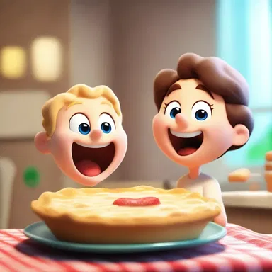 As the character took a bite of the creamy pie, their face lit up with joy.