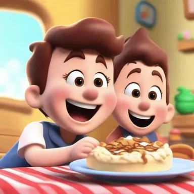As the character took a bite of the creamy pie, their face lit up with joy.