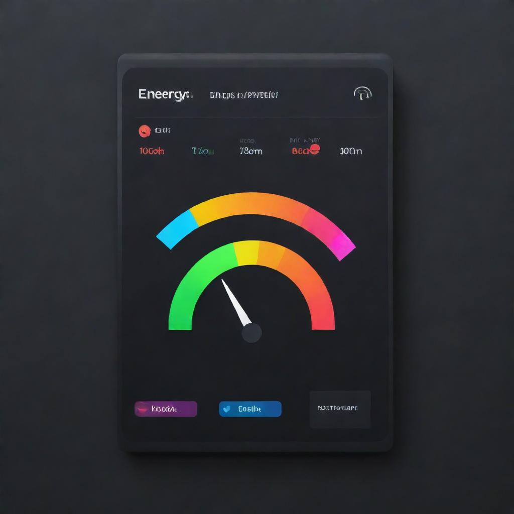 A professional, colorful digital card named 'Energy Meter' intended for use in a Grafana dashboard, with a minimalist energy-themed background.