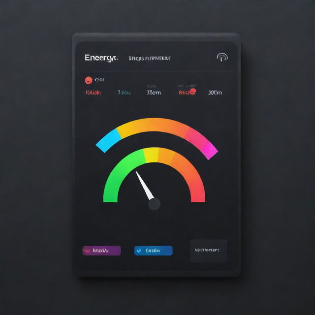 A professional, colorful digital card named 'Energy Meter' intended for use in a Grafana dashboard, with a minimalist energy-themed background.