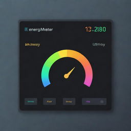 A professional, colorful digital card named 'Energy Meter' intended for use in a Grafana dashboard, with a minimalist energy-themed background.