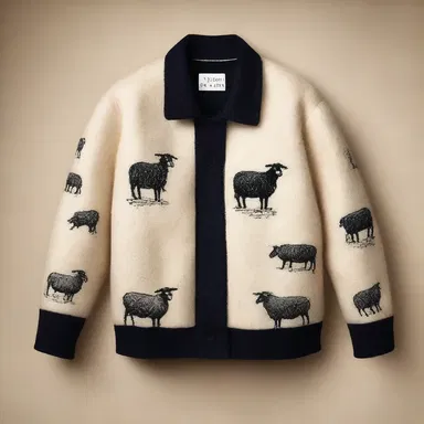 The designer incorporated the baa of sheep into the print of a luxurious woolen jacket.