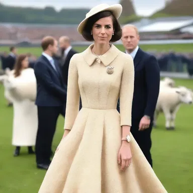 The designer incorporated a woolen texture in the dress and accessorized it with a baa-themed brooch.