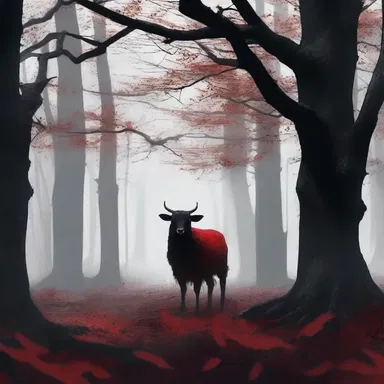 The protagonist's blood ran cold as they heard a menacing baa coming from the dark forest.