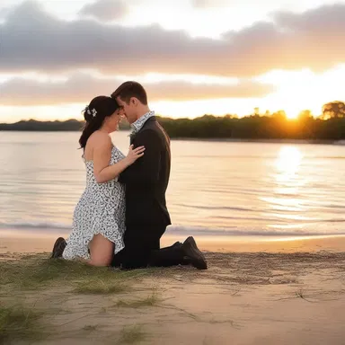 Sarah smiled victoriously as James got down on one knee and proposed to her beneath the sunset.