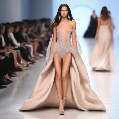 The model strutted down the runway, victoriously flaunting the designer's latest creation.