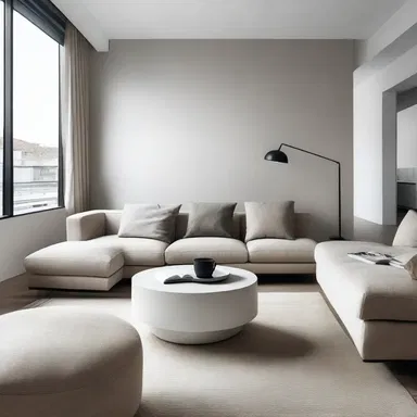 The use of neutral tones and minimalistic furniture showcases the moderateness of the design.