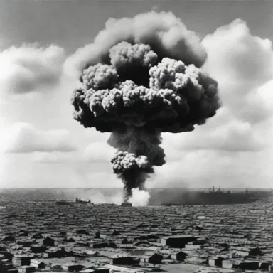 During World War II, bombs were dropped on cities, producing a series of clumps in the distance.