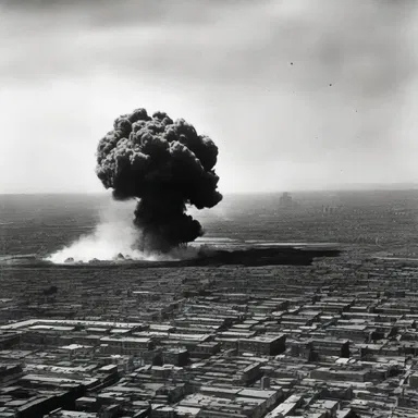 During World War II, bombs were dropped on cities, producing a series of clumps in the distance.