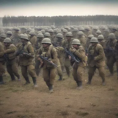 The clump of soldiers gathered on the battlefield, ready to defend their country.