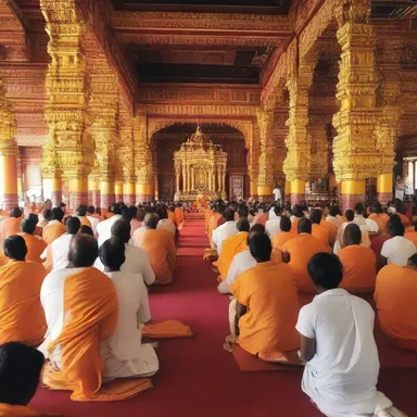 The clump of devotees gathered in the temple to offer their prayers.