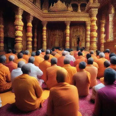 The clump of devotees gathered in the temple to offer their prayers.