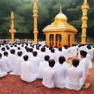 During the religious ceremony, the devotees formed a clump around the holy shrine.