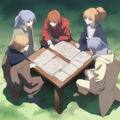 The characters often gather in a clump to strategize their next move in the anime series.