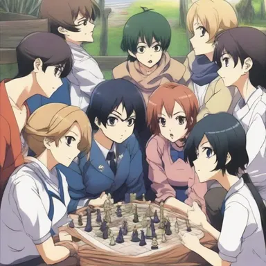 The characters often gather in a clump to strategize their next move in the anime series.