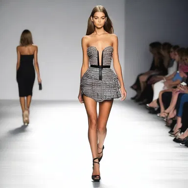 The model strutted down the runway, trying not to clump in her high heels.