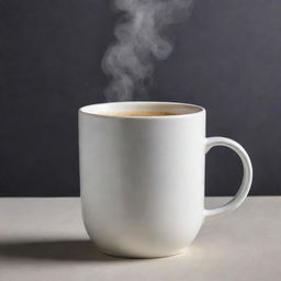 An intricately designed ceramic coffee mug with steam wafting from the hot drink it holds