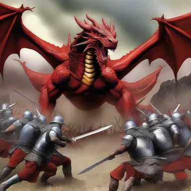 In the great battle, the warriors clumped together to face the dragon.