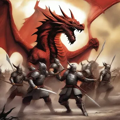 In the great battle, the warriors clumped together to face the dragon.