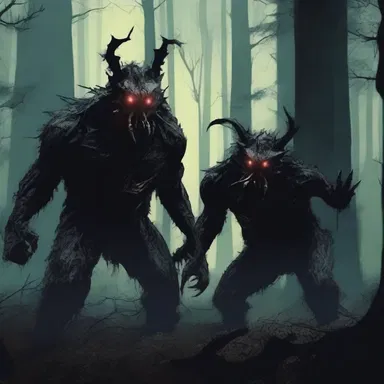 The terrifying creatures clumped together in the dark forest, ready to strike.