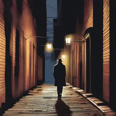 The detective could hear the eerie clump of footsteps approaching him in the dark alley.