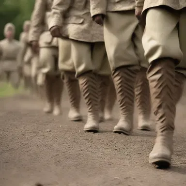 As the soldiers marched in formation, the clump of their boots echoed through the ancient battlefield.