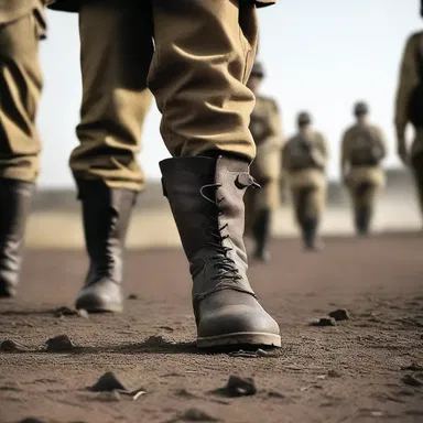 As the soldiers marched in formation, the clump of their boots echoed through the ancient battlefield.