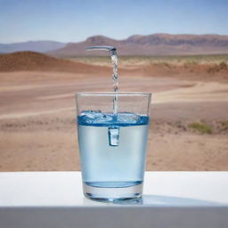 A powerful illustration emphasizing water conservation, showing a half-full glass of water being saved from a dripping faucet, with a parched desert landscape in the background.