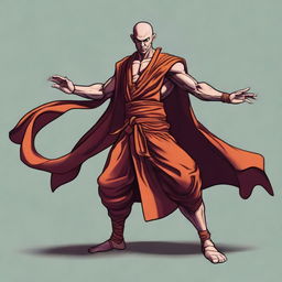 A digital art image of a 25-year-old muscular human monk, inspired by Dungeons and Dragons