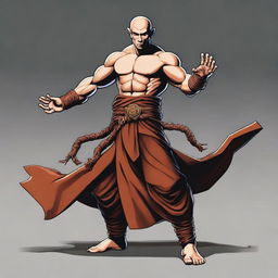 A digital art image of a 25-year-old muscular human monk, inspired by Dungeons and Dragons